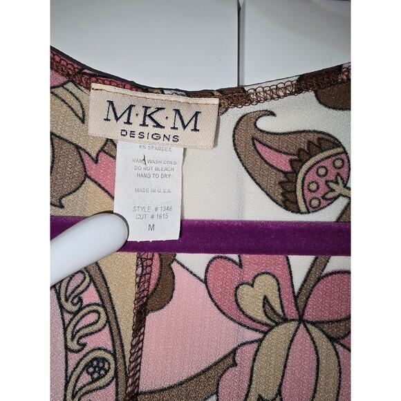 M.K.M Designs Pink & Brown Groovy Faux Wrap Dress (M) - Picture 4 of 11
